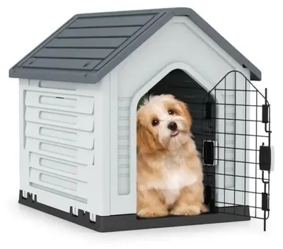 Image de Abri pour chien en plastique avec porte en métal
