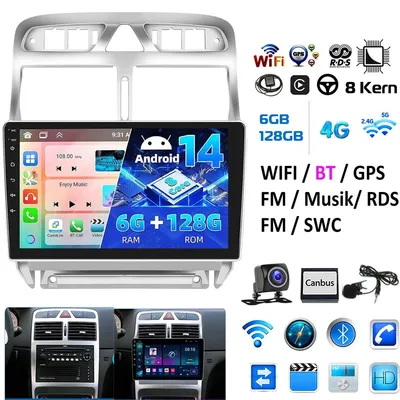 Obrázok produktu pre Android autorádio 14 pre vozidlá Peugeot 307 SW CC (ročníky 2002-2014), 9-palcový dotykový displej, GPS navigácia, 4G, WiFi, Carplay, 6 GB RAM, 128 GB úložisko, Bluetooth, 2 DIN
