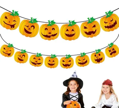 Produktbild von Halloween Wimpelkette – 2er Set Halloween-Banner – Kürbis-Girlande – Halloween-Deko für Wand, Tür und Garten – Wiederverwendbar – für Innen/Außen