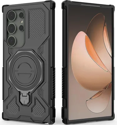 Produktbild von Robuste Handyhülle für Samsung Galaxy S24 Ultra mit Ringhalter Ständer Stoßfest, Magnetisch, Dual-Layer Schutz Schwarz