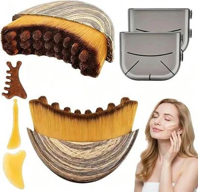 Produktbild von Lymphdrainage-Gesichtsbürsten-Set – 2 Gesichtsbürsten für Lymphdrainage – Sanfte, trockene Gesichtsbehandlung mit 3 Massageaufsätzen