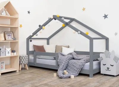 Zdjęcie produktu dla Łóżko dziecięce LUCKY - Lite drewno - Szare - 120 x 190 cm