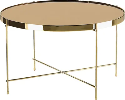 Zdjęcie produktu dla BELIANI Stolik kawowy złotobrązowy blat z hartowanego szkła złote metalowe nogi okrągły 63 cm glamour