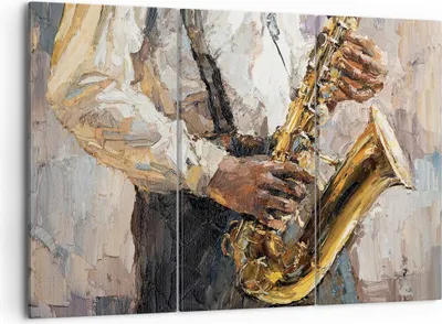 Produktbild von Bild auf Leinwand - Leinwandbild - 3 Teile - Saxophon Öl Musiker - 105x70cm - Wand Bild - Wanddeko - Wandbilder - Leinwanddruck - Bilder - Wanddekoration - Leinwand bilder - Wandbild - CE105x70-4808