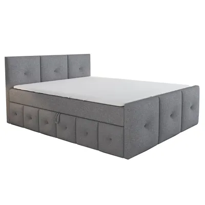 Produktbild von Boxspringbett BOE 120x200 mit Bettkasten, Topper und gepolstertem Kopfteil. Farbe: Grau