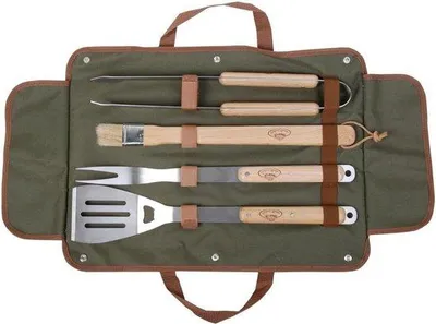 Produktbild von Famanu Grillbesteck Set 4-teilig: Grillgabel, Grillzange, Spatel, Pinsel