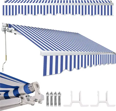Produktbild von Jopassy Markise Sonnenmarkise Gelenkarmmarkise Balkonmarkise Sonnenschutz Klemmmarkise UV-beständig Fenster Balkone Garten Wasserdicht UV-Schutz  Blau 350x300cm