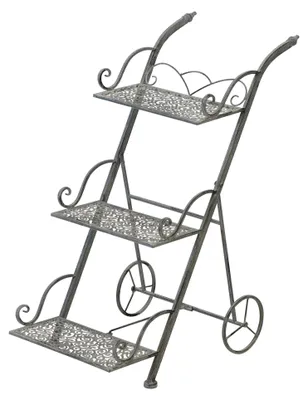 Produktbild von Etagere Blumenständer Pflanzenständer Schubkarre Metall grau
