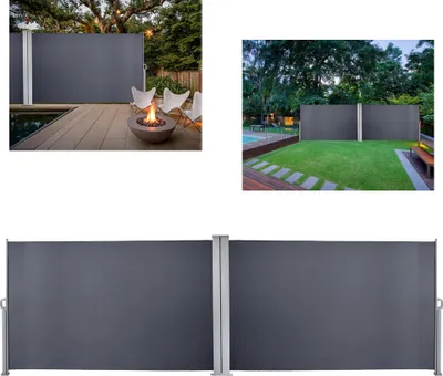 Immagine prodotto di Wolketon double side awning extendable -180 x 600 cm anthracite side awning UV£¬tear resistance£¬side privacy screen privacy screen£¬for balcony terrace extendable awning