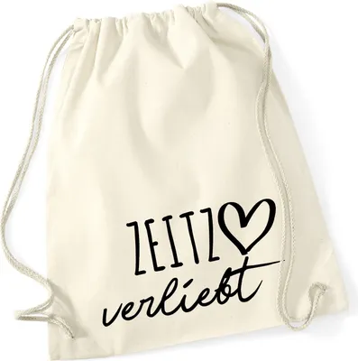 Produktbild von Huuraa Turnbeutel Zeitz verliebt 12 Liter Natural Baumwolle Rucksack Geschenkidee