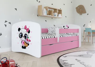 Produktbild von Kinderbett Jugendbett 80x180 cm Rosa mit Matratze Rausfallschutz Schublade und Lattenrost Kinderbetten für Mädchen und Junge - Panda