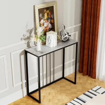 Immagine prodotto di FATIVO Consolle Tavolino da ingresso Marmo: Tavolino da salotto Scandinavo Tavolino Moderno Tavolino da ingresso Nero Struttura in metallo, 80×30×78,5 cm, Smeraldo Bianco