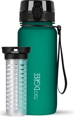 Produktbild von uberBottle softTouch Trinkflasche mit Fruchtbehälter 650ml / Emerald Green/ 720DGREE