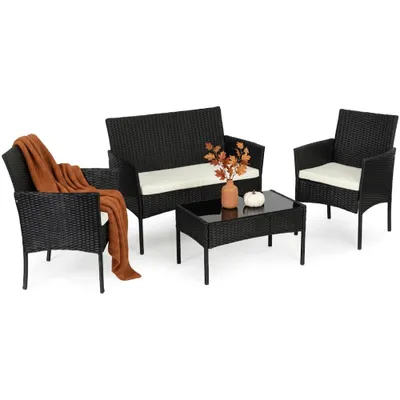 Zdjęcie produktu dla Zestaw mebli ogrodowych technorattan na taras ogród komplet wypoczynkowy FUNFIT sofa stół 2 fotele czarny