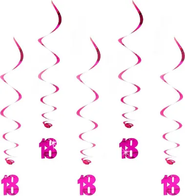 Produktbild von Oblique Unique 5 Wirbel Deckenhänger 18. Geburtstag mit Bändern und Ösen - pink