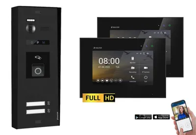 Produktbild von BALTER EVO-HD Aufputz Video Türsprechanlage mit Fingerprint 2-Draht BUS für 2-Familienhaus 2x 7" Touchscreen Monitor Schwarz-Schwarz-mit WiFi