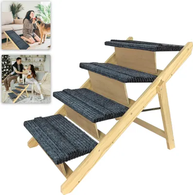 Obrázek produktu pro LARS360 2 v 1 Dřevěné skládací schody pro psy Schody pro zvířata Rampy pro psy Žebřík pro domácí zvířata Schody pro kočky 4 kroky
