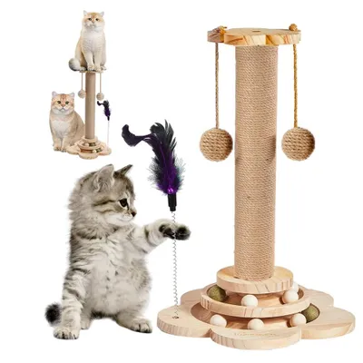 Image de Griffoir, arbre à chat, arbre à chat pour grands chats, avec balle de jeu, sisal naturel et balle suspendue, arbre vertical