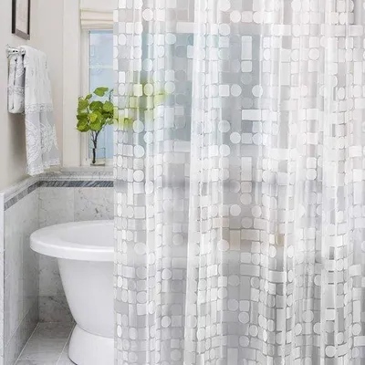 Produktbild von Famanu Duschvorhang Geometrisches Design 183x183 cm - PEVA, wasserabweisend, mit 3 Magneten und 12 Haken