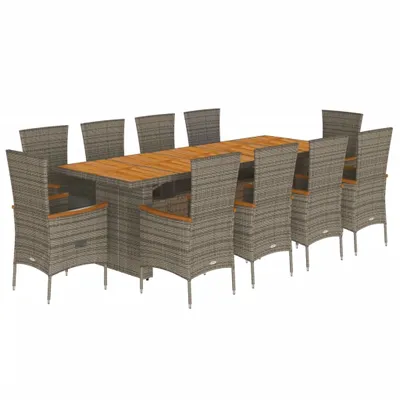 Obrázok produktu pre vidaXL 11-dielna záhradná jedálenská súprava s vankúšmi Grey Poly Rattan
