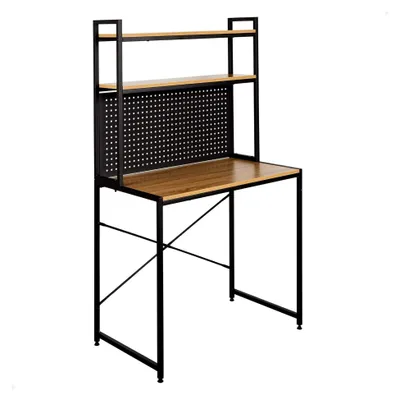 Produktbild von Schreibtisch mit Regalen aus Holz und schwarzem Stahl, 84 x 50 x 148 cm, für Büro und Arbeitszimmer im Industrie-Stil