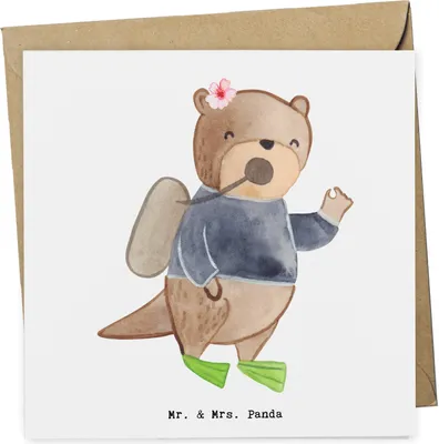 Produktbild von Mr. & Mrs. Panda Grußkarte Taucherin Herz - Weiß - Geschenk, Glückwunschkarte, anlasskarte, Klappkarte, doppelkarte, faltkarte
