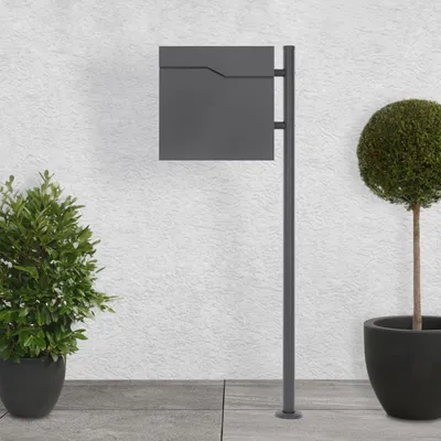 Obrázek produktu pro Poštovní schránka ML-Design s přihrádkou na noviny, 37x37x11 cm, antracitová, včetně stojanu
