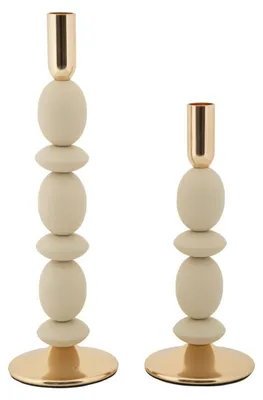Produktbild von Kerzenhalter Shuttle Creme und Gold 2er-Set Ø10x25 und Ø10x33,5 cm