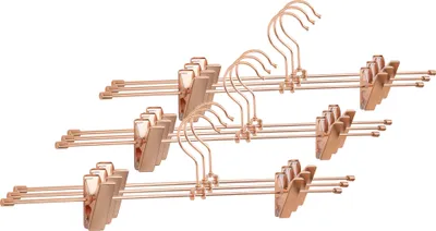 Produktbild von Natural Goods Berlin GARD Hosenbügel, 360 Grad drehbar, Design Kleiderbügel, Wirbelhaken Rockbügel für Kleiderstangen und Garderobenständer, Roségold, 9 Stück