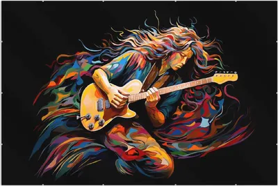 Produktbild von Wallario Wandbild Farbiges Gitarrenspiel, Größe: 61 x 91,5 cm, Poster mit rahmenlosen Bildhalter