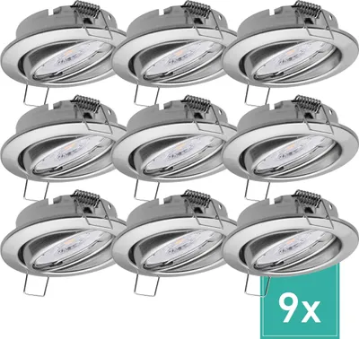 Produktbild von 9er Set Oktaplex Einbaustrahler schwenkbar dimmbar inkl. LED Modul 3000K warmweiß - Deckenspot Edelstahl gebürstet