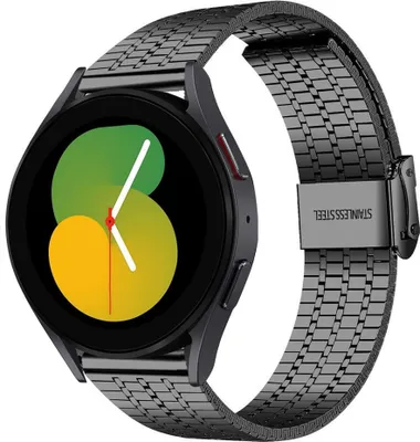 Produktbild von Strap-it Edelstahlarmband - Kompatibel mit Samsung Galaxy Watch 5 Armband 40mm Ersatzarmband Edelstahl - Verstellbarer Verschluss - Hochwertiges Material - für Smartwatch 20mm Armband Schwarz