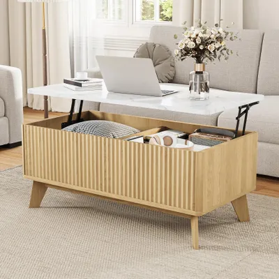 Image de Table basse moderne avec plateau rabattable et effet marbre
