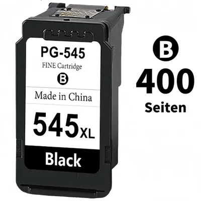 A black ink cartridge with white labeling, placed on a white background.