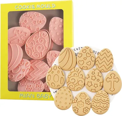 Obrázek produktu pro Velikonoční sada vykrajovátek na sušenky, 10 kusů, 3D plastová sada na velikonoční vajíčka, vykrajovátka na sušenky na Velikonoce, pečení pro kutily, plastové