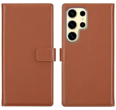 Imagen del producto de Funda de Cuero Auténtico tipo Libro para Samsung Galaxy S25 Ultra - Marrón claro