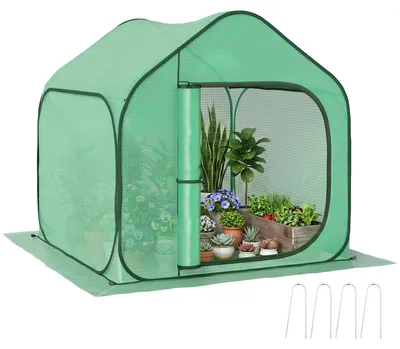 Image de Mini serre - Serre pliante - 183x122 cm - Film en polyéthylène imperméable - Structure en acier - Porte avec fermeture éclair - Vert