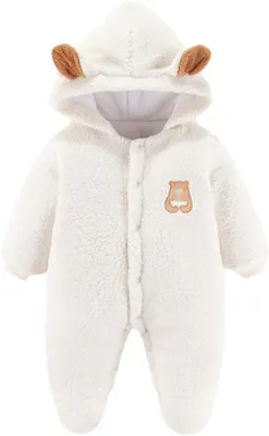 Produktbild von Baby Winter Overall Bärenoutfit Neugeborener Kapuzenmantel Säugling Warme Strampler Kleinkind Fleece Schneeanzug, 6-9 Monate, Weiß
