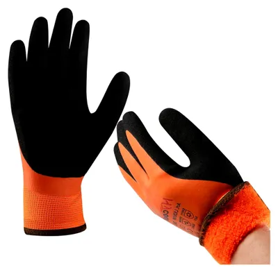 Produktbild von Arbeitshandschuhe Winter Wasserdicht Thermo Warme Winterhandschuh Montagehandschuhe Grip Winterarbeitshandschuhe Arbeit Doppelbeschichte Nylon Isolierte Handschuhe Orange Größe 9 / L