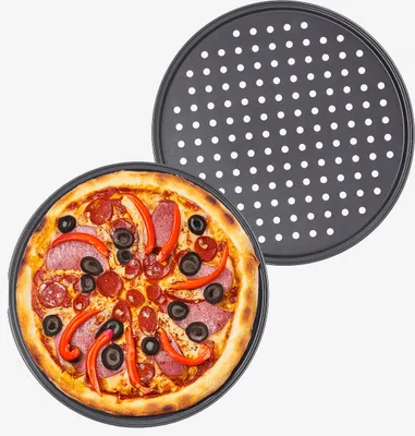 Produktbild von 2x Pizzablech Ø 32cm gelocht Pizza Backblech Blech Pizzagitter Blaublech
