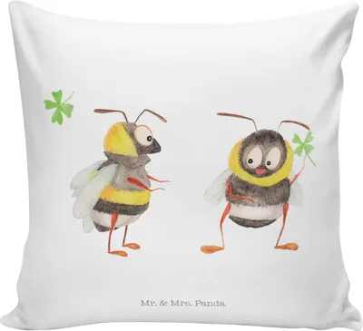 Produktbild von Mr. & Mrs. Panda Sofakissen Hummeln Kleeblatt - Weiß - Geschenk, Biene, zierkissen 40x40, Gute Laune, Deko, Spruch Fröhlich, kuschelkissen, glücklich sein, Positiv