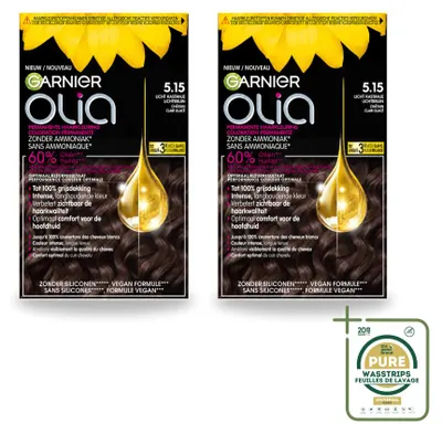Produktbild von 2 x Garnier Olia 5.15 Haarkleuring - Kastanien-Lichtbraun - Ohne Ammoniak - Vorratspackung - 2 Stücke