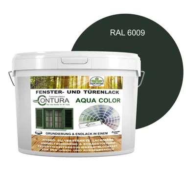 Produktbild von Contura 2Liter Fenster und Türenlack Seidenmatt nach RAL 2in1 mit Pinsel Möbellack Innen und Außen Holzlack - RAL 6009 Tannengrün