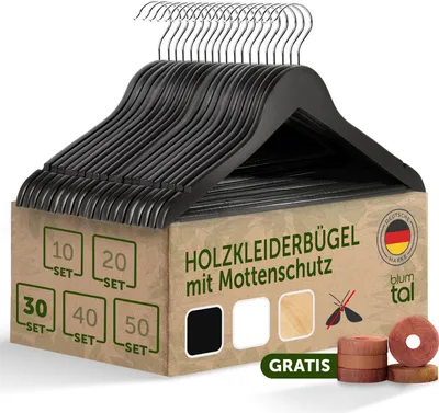 Produktbild von Blumtal Kleiderbügel Holz 30er Set - Holzbügel mit 360° drehbarem Metallhaken - Kleiderbügel Schwarz mit Zedernholz Mottenschutz