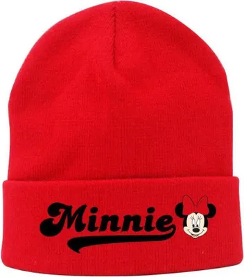 Produktbild von Minnie Mouse Strickmütze rot mit Schriftzug und Logo, 56