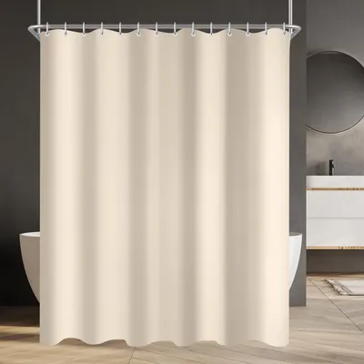 Productafbeelding van Douchegordijn, 300 x 200 cm, beige, met verzwaard voetstuk, schimmelwerend, waterafstotend en wasbaar polyesterweefsel, geschikt voor badkamers en badkuipen, inclusief 20 douchegordijnringen.