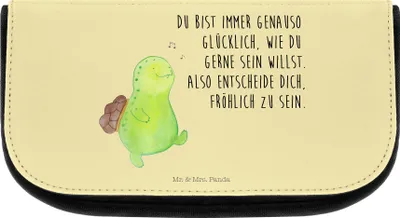 Produktbild von Mr. & Mrs. Panda Make-up Täschchen Schildkröte Pfeifen - Gelb Pastell - Geschenk, Kosmetiktasche, Depression, Kulturbeutel, Schildkröten, Spazieren, Lebensfreude