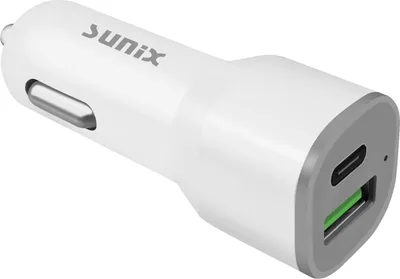Produktbild von Sunix KFZ PD QC 3.0 36W Auto Ladegerät 1x USB 1x Typ-C Port Zigarettenanzünder Ladeadapter Weiß