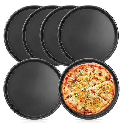 6 Pizzaplatten 29 cm, rund, antihaftbeschichtet, schwarz
