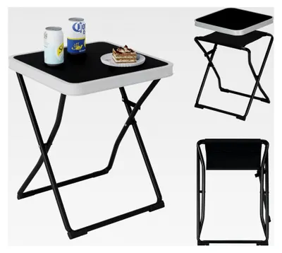 Produktbild von Campingtisch und Campinghocker 2 in 1, klappbar, abnehmbare Tischplatte, tragbar und leicht, kleiner Picknicktisch für Outdoor, Schwarz
